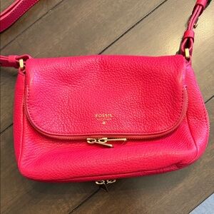Fossil Vibrant Pink Leather Crossbody Bag
